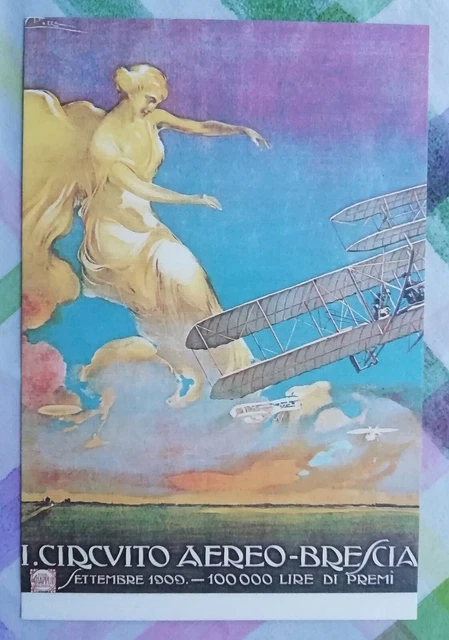 Primi Voli Antico Manifesto Aviazione Su Cartolina I°Circuito Aereo Brescia 1909