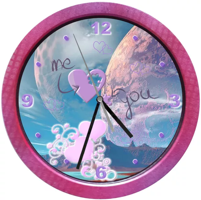 Wanduhr I Love You Ich Liebe Dich Herz Herzen Rahmen Pink Silberglitter Neu