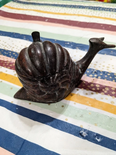 Snail Hinged Tealight Trinket Pill Jewelry Box Dept 56 Brown Painted Metal