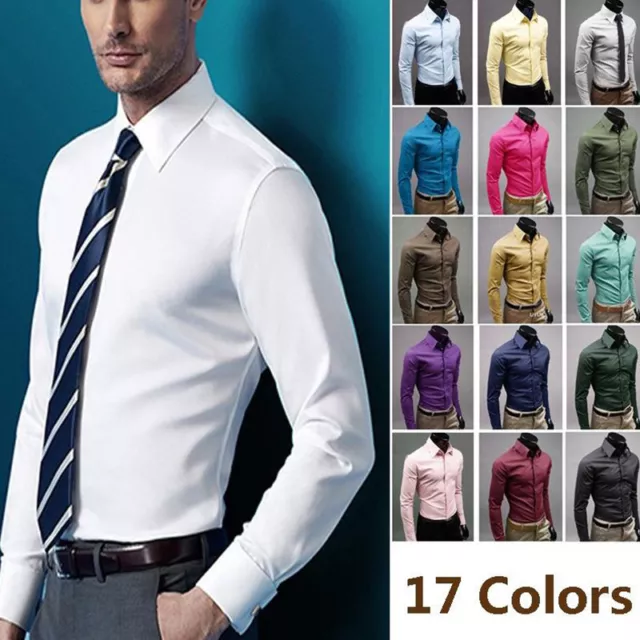 Men's Casual Shirt Cotton Slim Fit Long Sleeve Formal Business Dress Shirt Tops