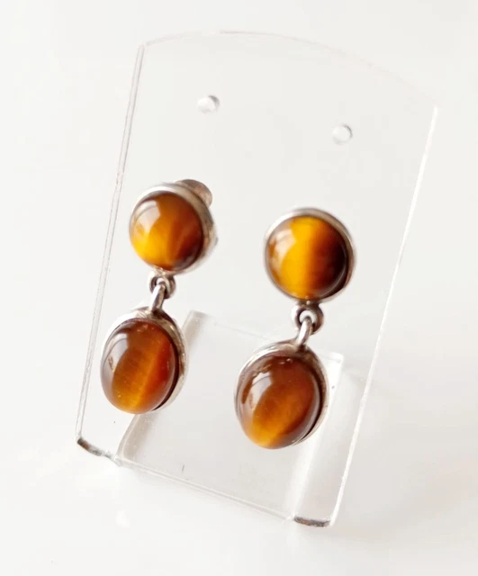 Boucles D'oreilles Dormeuse Goutte œil De Tigre CZ Blanc - Argenté - Art Déco