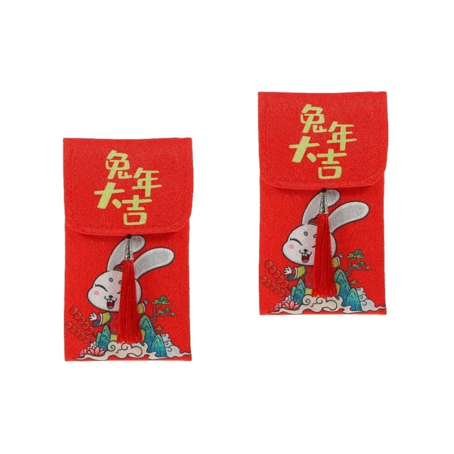 2 Pack Enveloppes De Trésorerie Rouge Année Du Lapin Tissu Cadeaux Pour Enfants