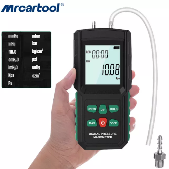 Digital Manometer LCD Dual Port Air Pressure Gauge Differential Gas Tester Meter