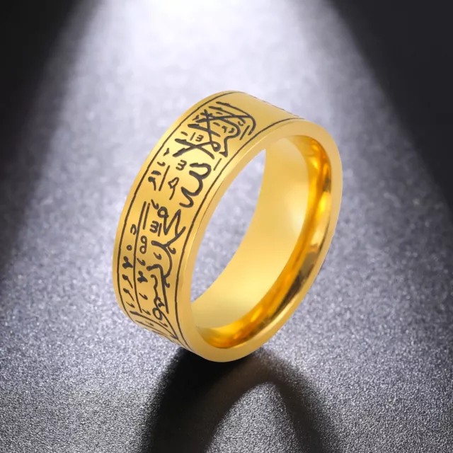 Arabic Islamic Scripture Rings Stainless Steel Muslim Allah Ring Prayer Religiou