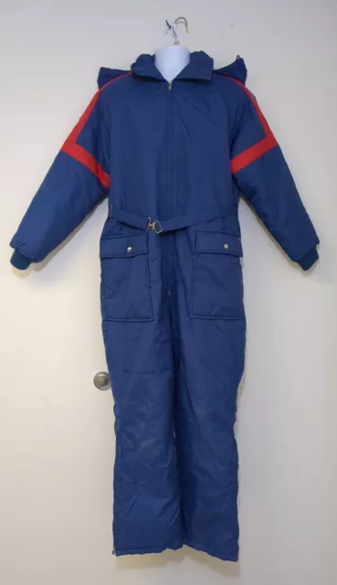 Vintage Sears Snowmobile Snow Suit Belted Ski Blue Men Size Medium Coveralls 80s