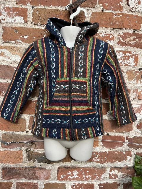 Felpa con cappuccio/giacca bambini etnica spessa cappotto hippie/boho/festival, 3-4 anni