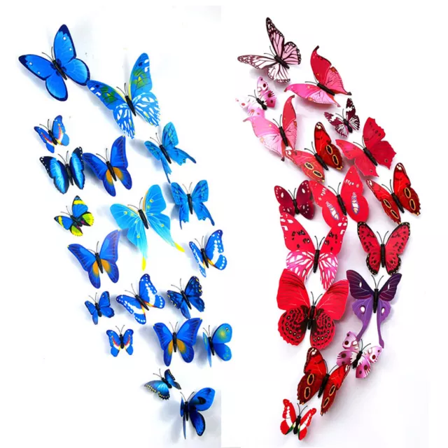 12 X 3D Papillon Autocollant Mural Décor Maison Décoration de Chambre Filles .