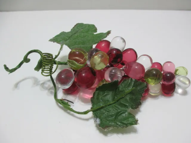 Decorative Small Acrylic Grape Cluster on Vine with Leaves Two-Tone Pink Clear