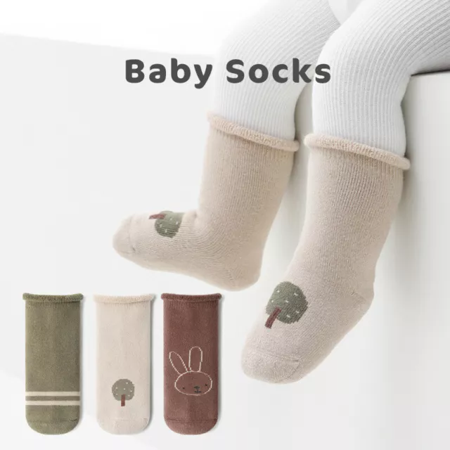 3 Pairs Newborn Baby Socks Boys Girls Toddler Terry Thick Winter Cotton Cute 0-5