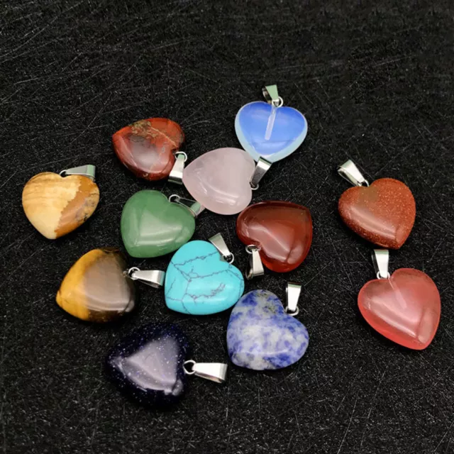 Natural Heart Pendant Gemstone Necklace Crystal Quartz Stone Chakra Healing Gift