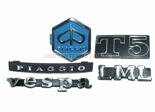 Vespa Px Lml T5 Spl Piaggio Legsheild Horn Cast Badge Complete Logo Emblem Kit