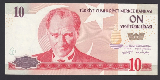 Turkey  10 New Lira  2005  VF  P. 218,    Banknote, Circulated