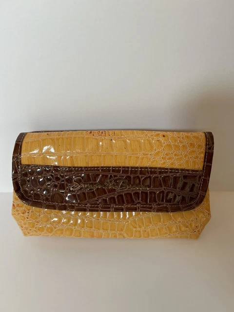 SAMANTHA BROWN Yellow CROC Embossed Cosmetic Toiletry Travel Case Bag Clutch