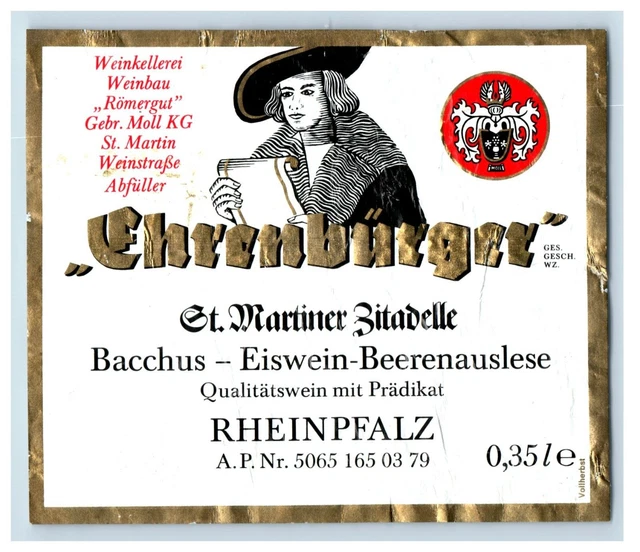 1970's-80's Chrenburger Stt Martiner Rheinpfalz German Wine Label Original S43E