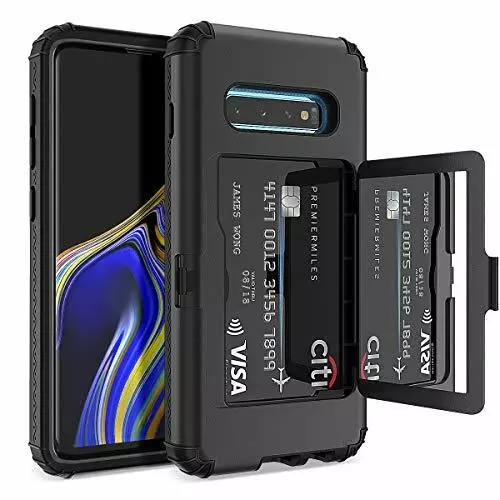 New! S10 Plus Wallet Case Defender Cover with Hidden Mirror, 3 Layer Shockproof