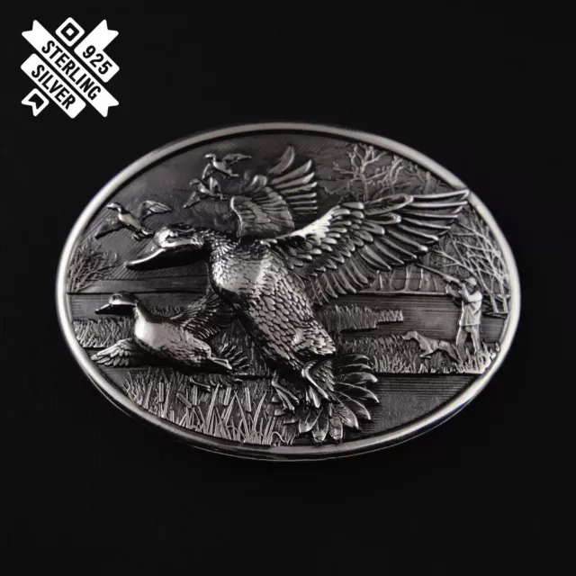 925 Sterling silver Duck hunting belt buckle, Trophy duck season hunter gift