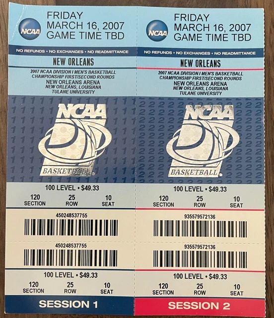2007 NCAA Basketball TICKETS Round 1 Florida Gators Al Horford Joakim Noah CHAMP