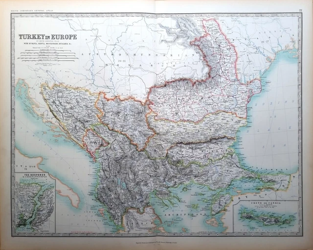 1900 Large Antique Map Turkey In Europe Bosporus Constantinople Bosnia Servia