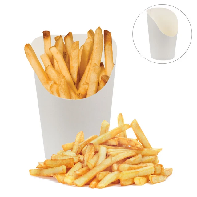 6 Porte-frites En Plastique Blanc Avec Tasse à Sauce Amovible - Dimensions 16x9,8 Cm - Pour Frites, Snacks, Apéritifs