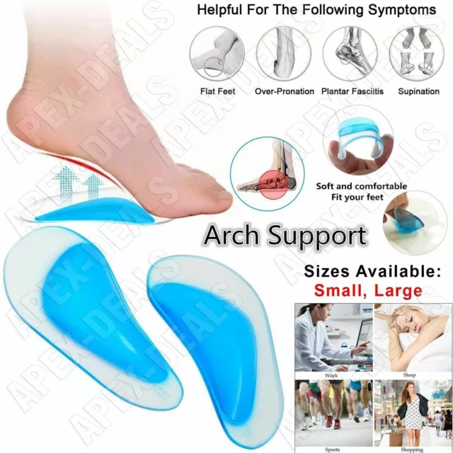 Gel Arch Support Cushions Shoe Insoles for Flat Feet Reusable for Kids & Adults