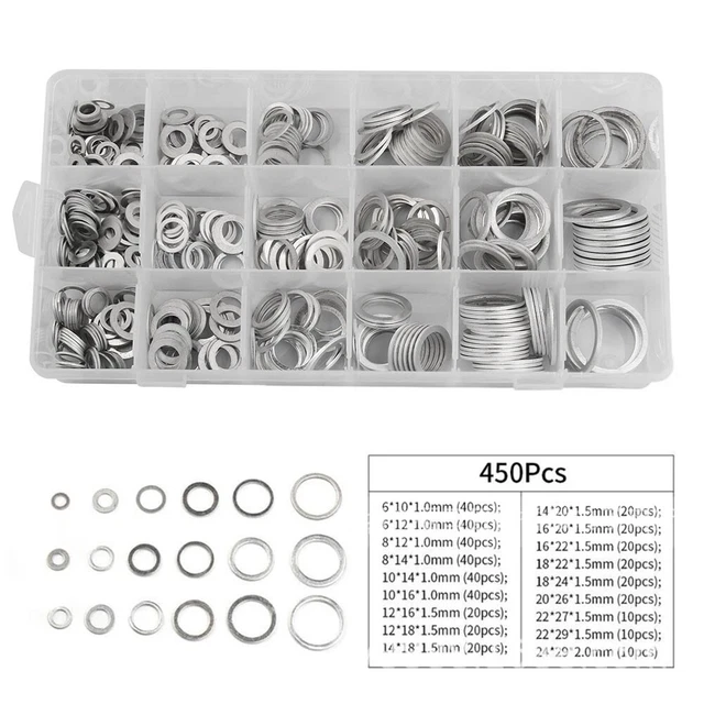 Set versatile alluminio per rondelle 450pz perfetto per vari progetti di riparaz