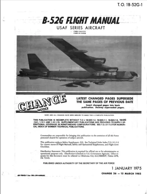 1,119 Page 1982 B-52G Stratofortress Bomber TO 1B-52G-1 Flight Manual on CD