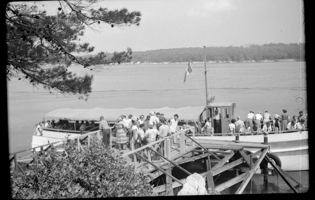Antique Maritime Landscape Photo Negative - People Boarding a Boat