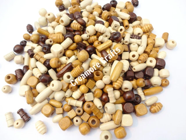 100 Or 200 - Wooden Mixed Size & Shape Wood Beads Craft Jewellery Dolls Hair