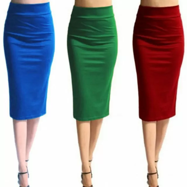 Women High Waist Thick Knit Pencil Skirt Knee Length Office  Stretch Elastic ❶ Ṅ