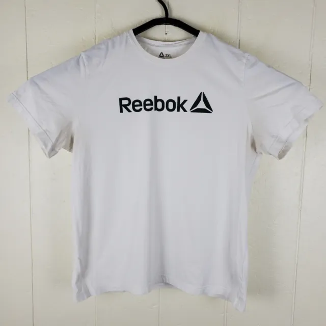 Reebok Shirt Mens 2XL White Graphic Logo Crew Neck Short Sleeve Stretch Pullover