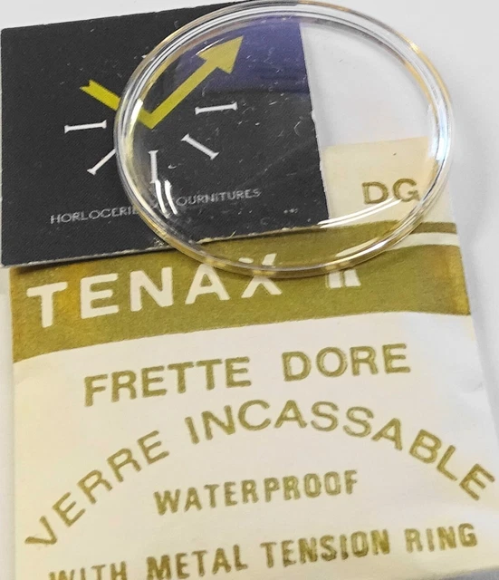 Verre De Montre TENAX - Diamètre 33.1 Mm - Frette Étanche Et Bague Dorée