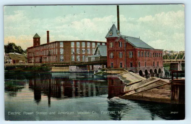 FAIRFIELD, Maine ME ~ Electric Power Station AMERICAN WOOLEN CO. 1912 Postcard