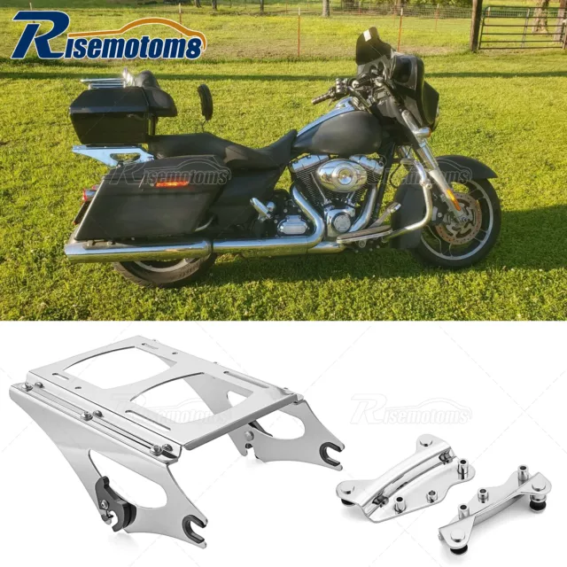 Chrome 2-Up Tour-Pak Pack Mount Luggage Rack + Docking For Harley Touring 09-13