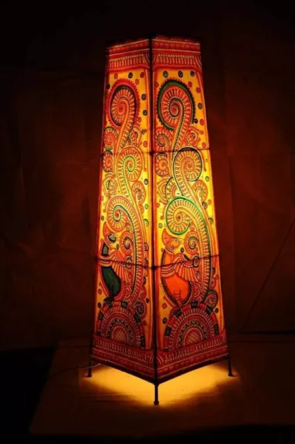 Original Indian Handmade Ramayana Theme Leather Puppetry Floor Table Lamp