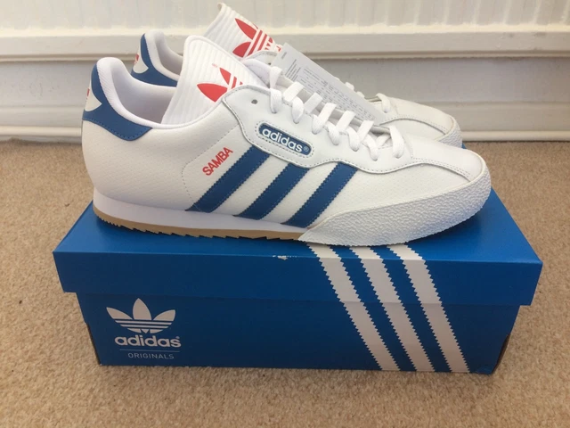 ADIDAS SAMBA SUPER original white/blue/red, new, size 10.5 (10 11) £99.99 - PicClick UK