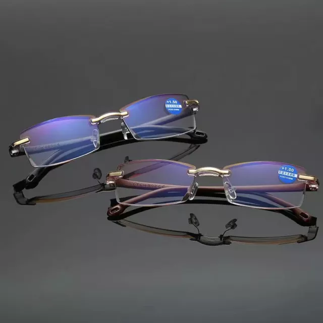 2PCS Rimless Anti Blue Light Reading Glasses Presbyopia Reader TR90 +1.0- +4.0