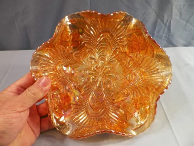 Brockwitz Marigold Carnival Glass Headdress Bowl 9 1/4" Wide