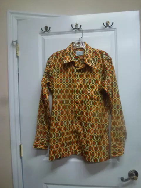 Nicola Mancini Pleisure Shirts 1970's Long Sleeve Disco Shirt, Geometric Design