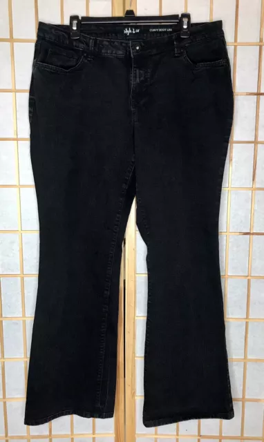 Style & Co Womens Curvy Fit Black Denim Jeans 16 Boot Cut 10” Rise 31” Inseam GC