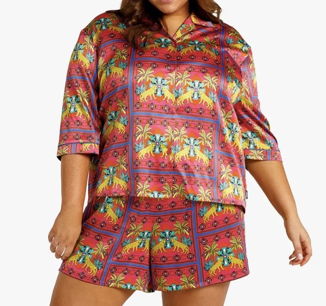 Chelsea Peers Retro Leopard Shorts Pj Set Size Uk 12