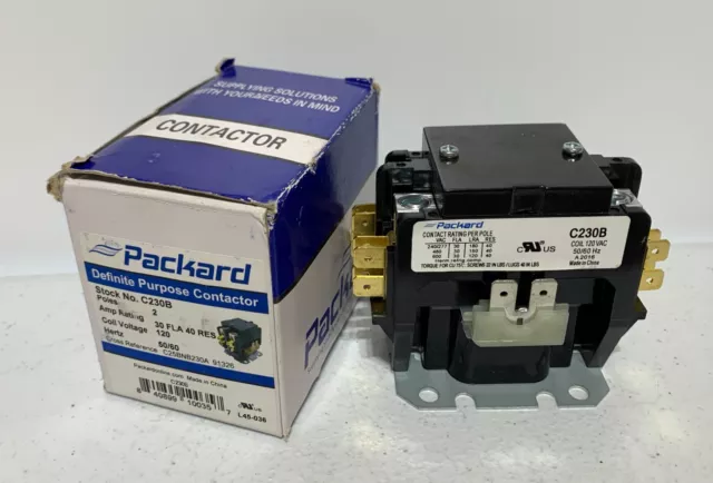 Packard C230B Contactor 2 Pole 30 AMPS 120 Coil Voltage, Double Pole