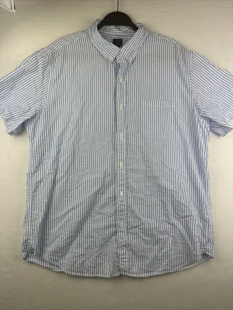 J.Crew Men's Seersucker Shirt Size XL Short Sleeve Blue White Striped Cotton