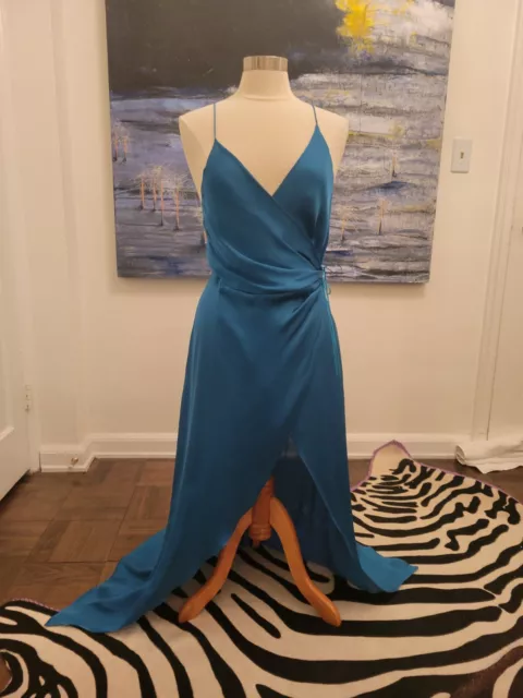 NWT ASOS Blue Satin Wrap Maxi Slip Dress Size Medium