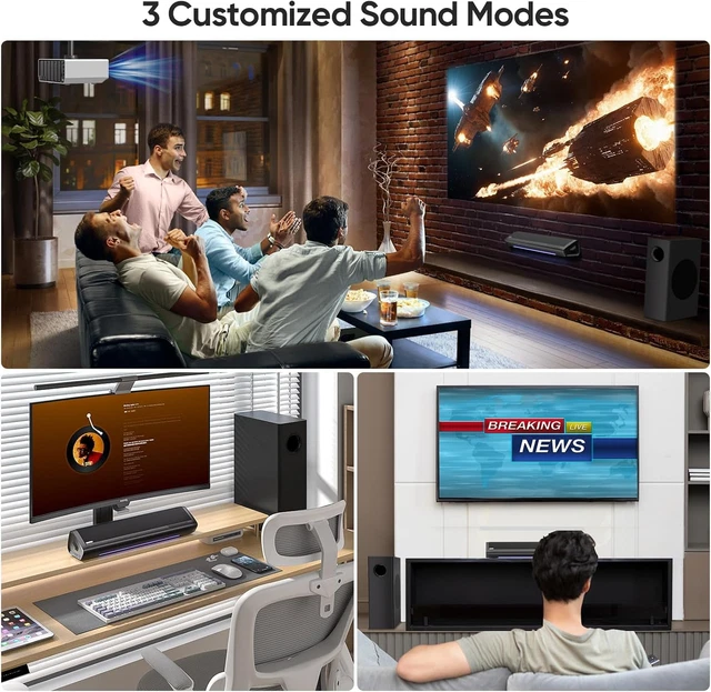 2.1CH SOUND BAR with Subwoofer for TV, Adjustable Bass, 17 Inch £68.96 ...