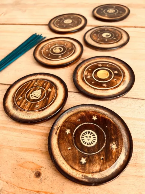 Round Wooden Incense Joss Stick Cone Plate Holder Ash Catcher Home Fragrance