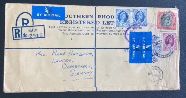 1957 Kafue Rhodesia Nyasaland Airmail Registered Cover To Laufen Germany