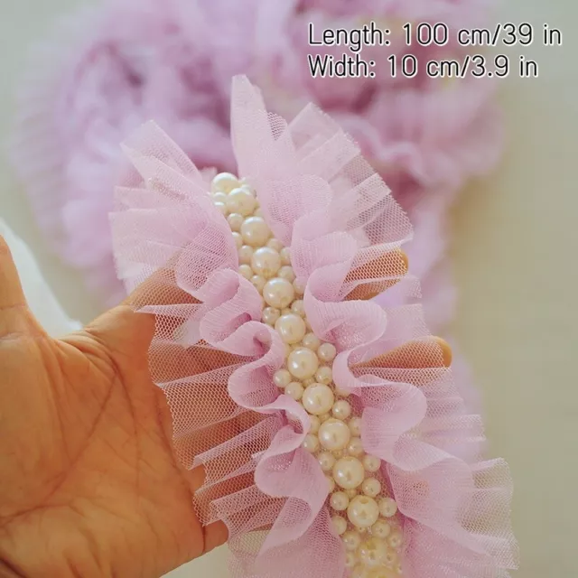 Maille Perle Perlé Dentelle Bord Bordure Ruche Ruban Couture Tissu DIY 3.9''