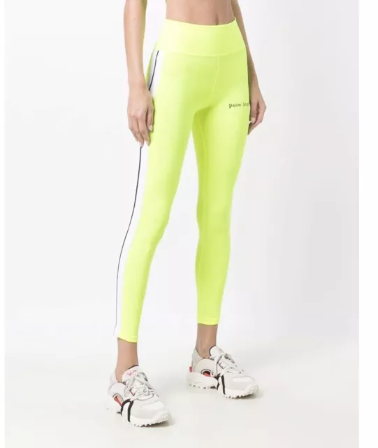 Palm Angels Side Stripe Logo Track Leggings Fluorescent Yellow Sz xs NWT