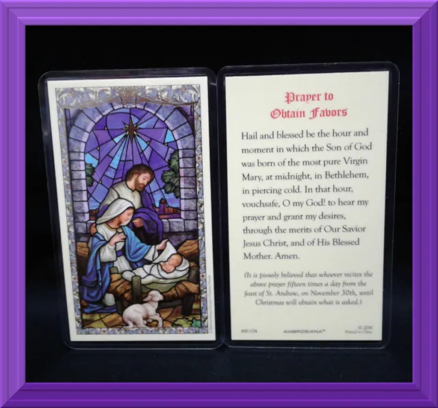 Holy Family Nativity Laminated Card Prayer to Obtain Favors Jesus Mary Joseph