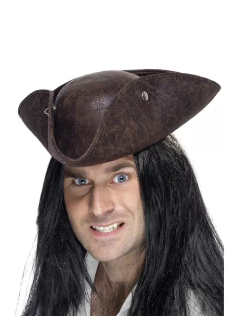 Brown Tricorn Pirate Captain Jack Sparrow Hat Caribbean Fancy Dress Accessory